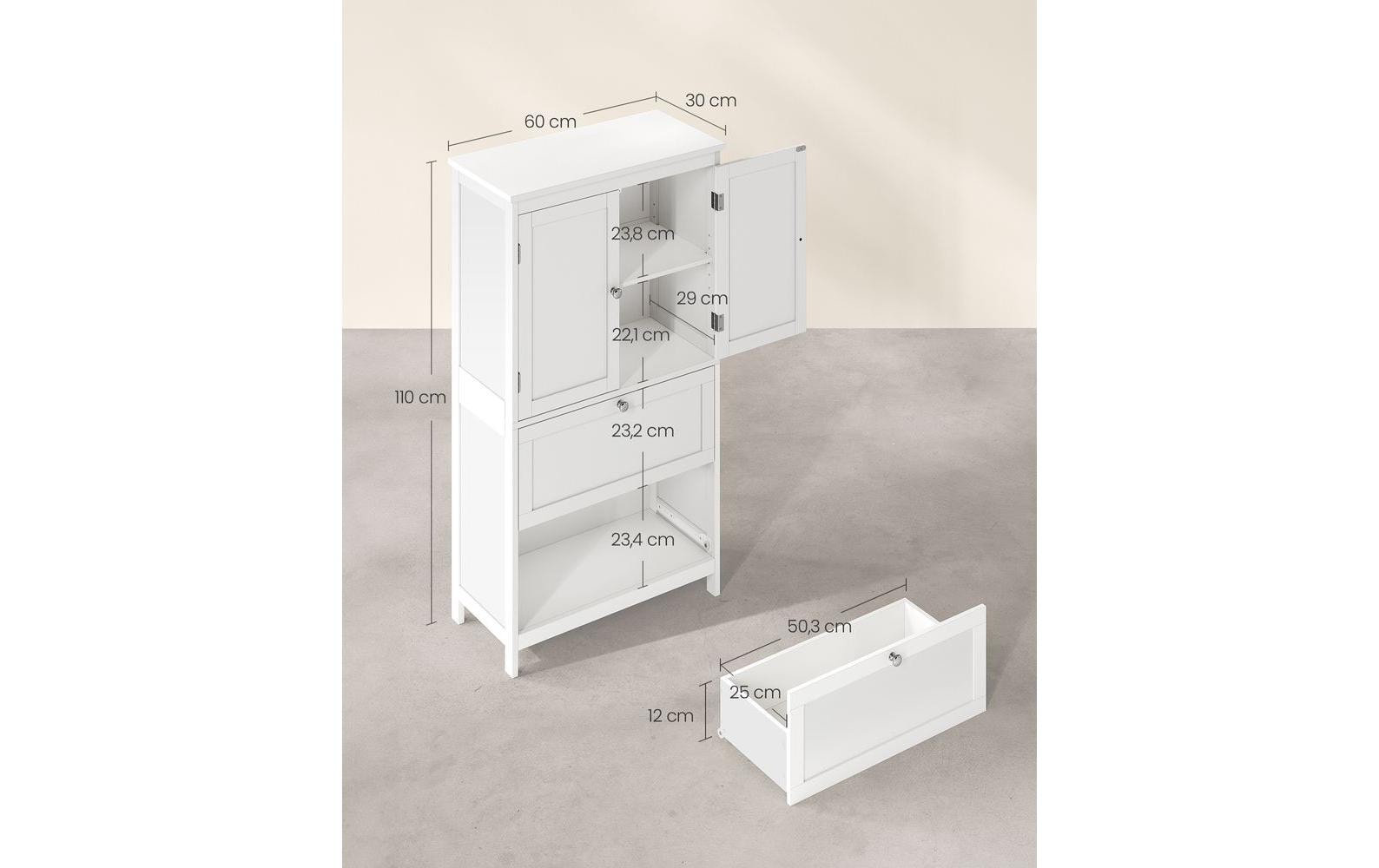 Vitrine Landhausstil 60 x 110 cm, Weiss, Holz - MEGART