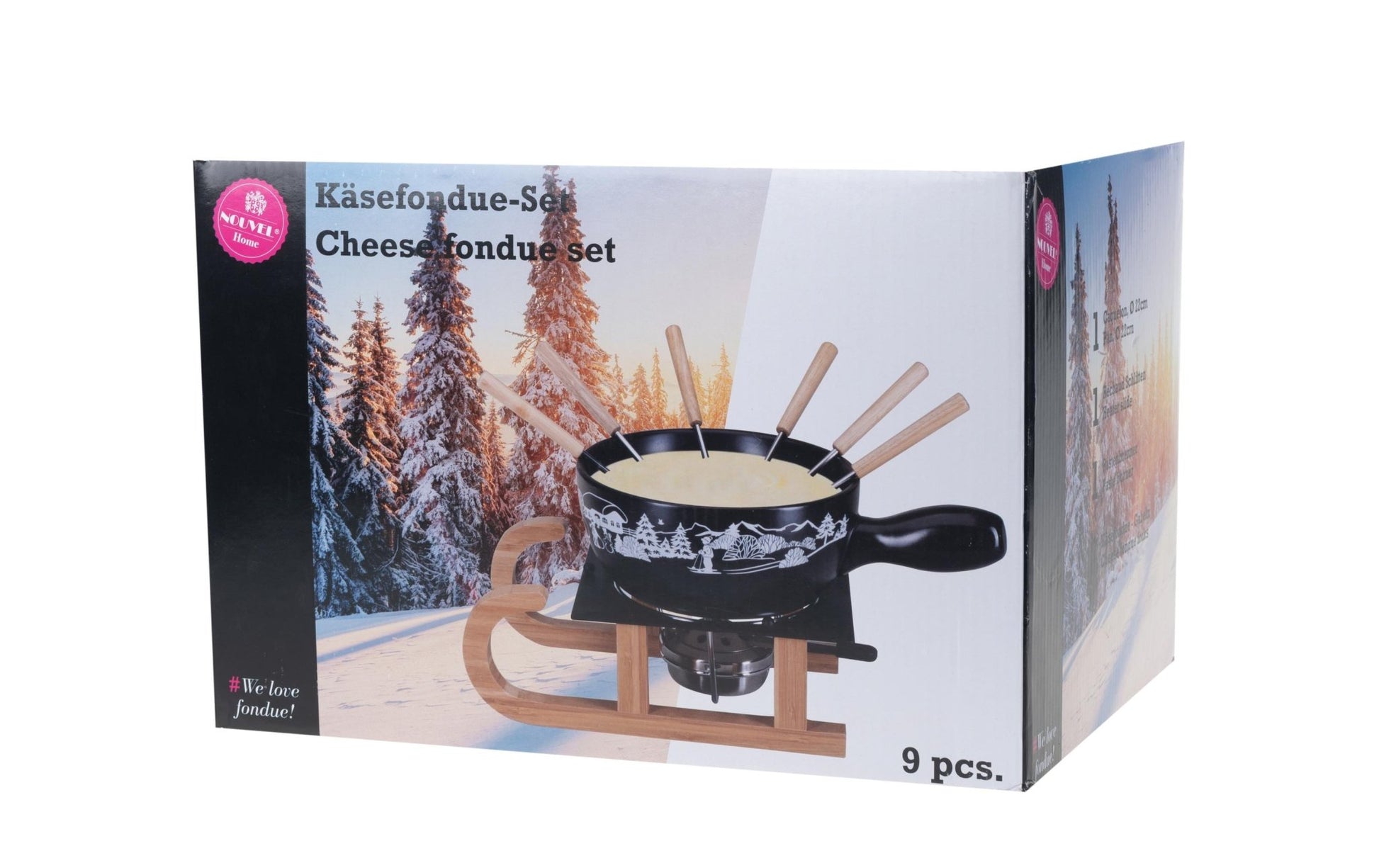 Käsefondue - Set Schlitten 9 Teile, Schwarz - MEGART