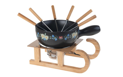 Käsefondue - Set Schlitten 9 Teile, Schwarz - MEGART