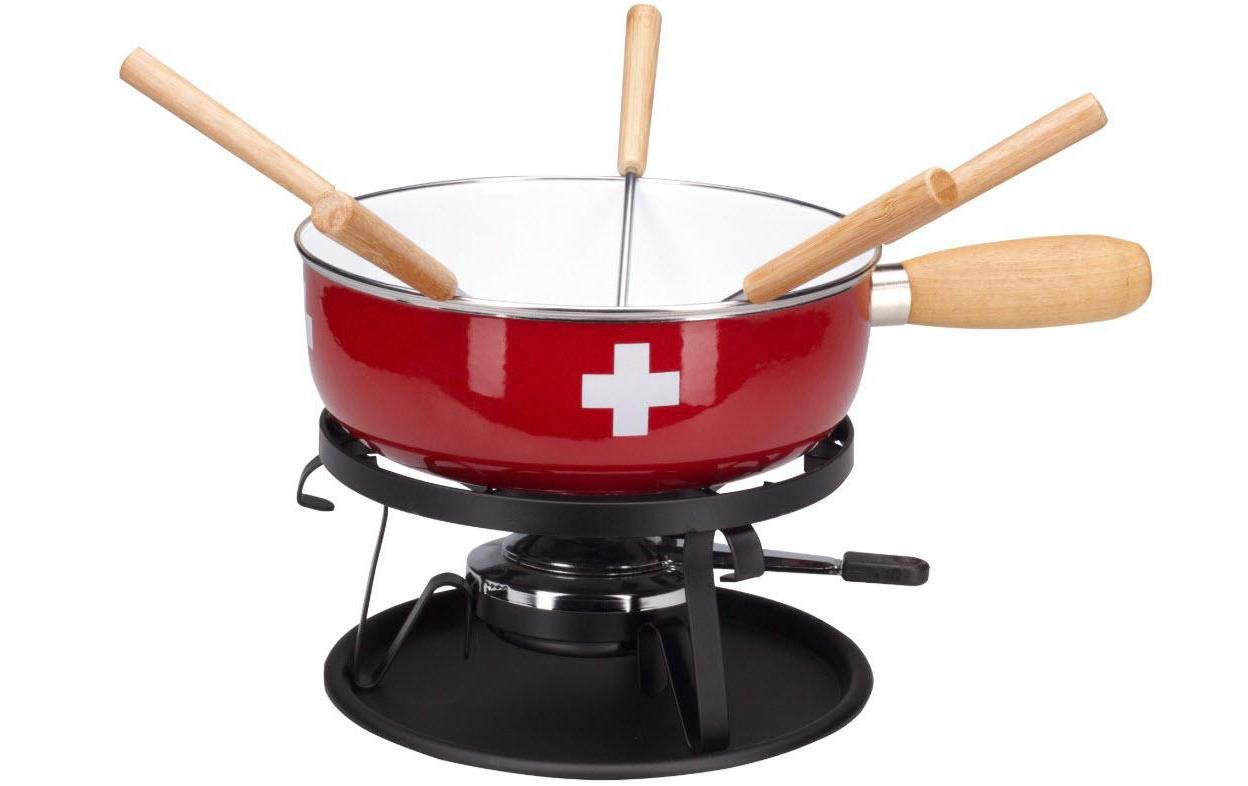 Käsefondue - Set CH - Kreuz 9 Teile, Rot/Weiss - MEGART
