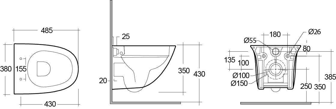 Sensation Hänge - WC, Rimless, 48 cm, versteckte Befestigung - MEGART