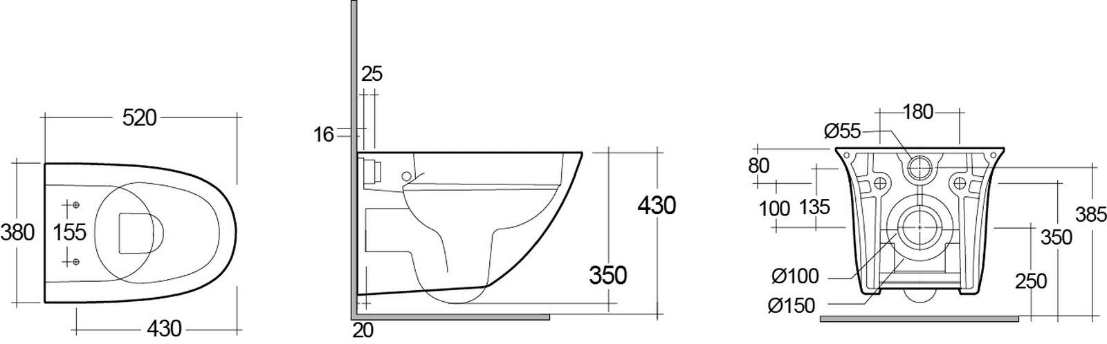 Sensation Hänge - WC, Rimless, 52 cm, versteckte Befestigung - MEGART