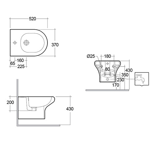 Hänge - Bidet Compact/Ninfea Verdeckte Befestigung - MEGART