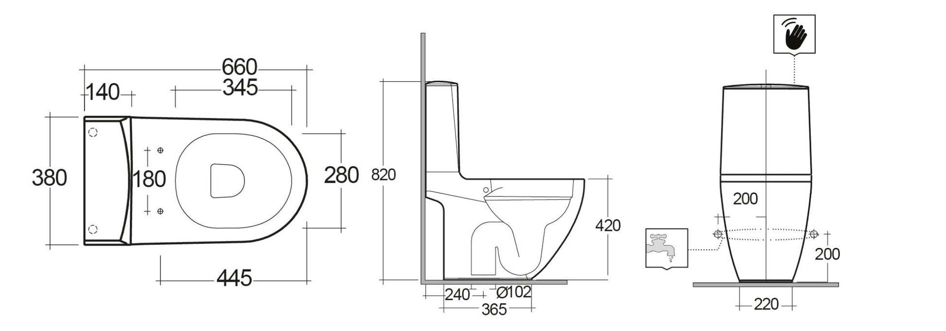 Des Monoblock Boden - WC, Rimless mit versteckter Befestigung - MEGART
