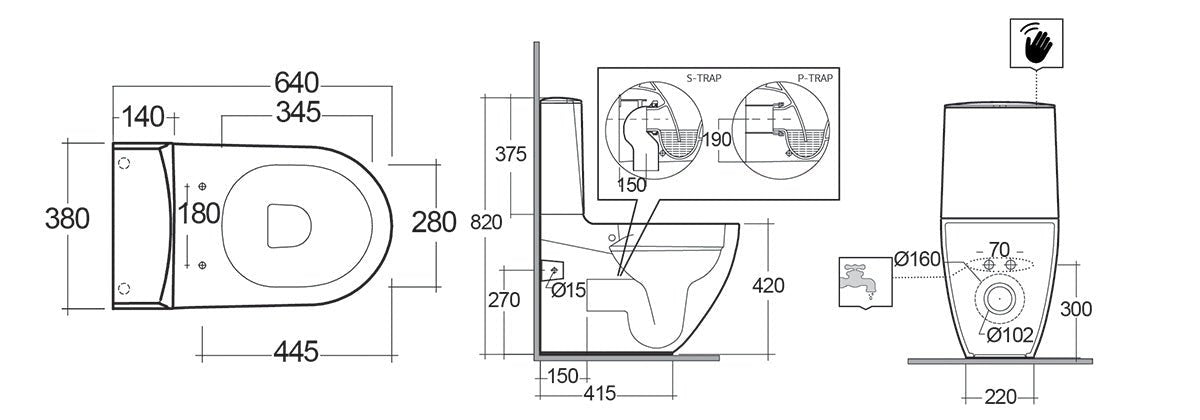 Des Monoblock - WC, wandbündig, Rimless mit versteckter Befestigung - MEGART