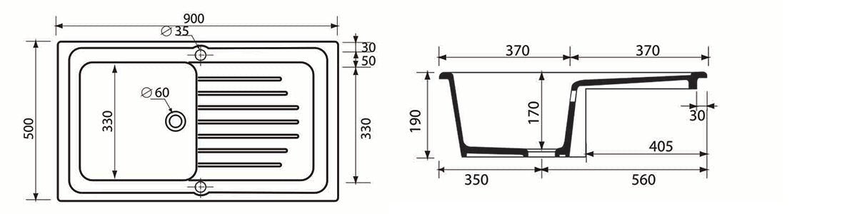 Einbauwaschbecken Aus Keramik Modell C280 Mit 1 Becken 90 X 50 - MEGART