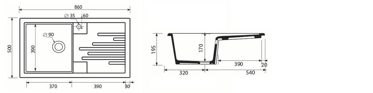 Einbau - Keramikspüle Modell C282 Mit 1 Becken 86 X 50 - MEGART